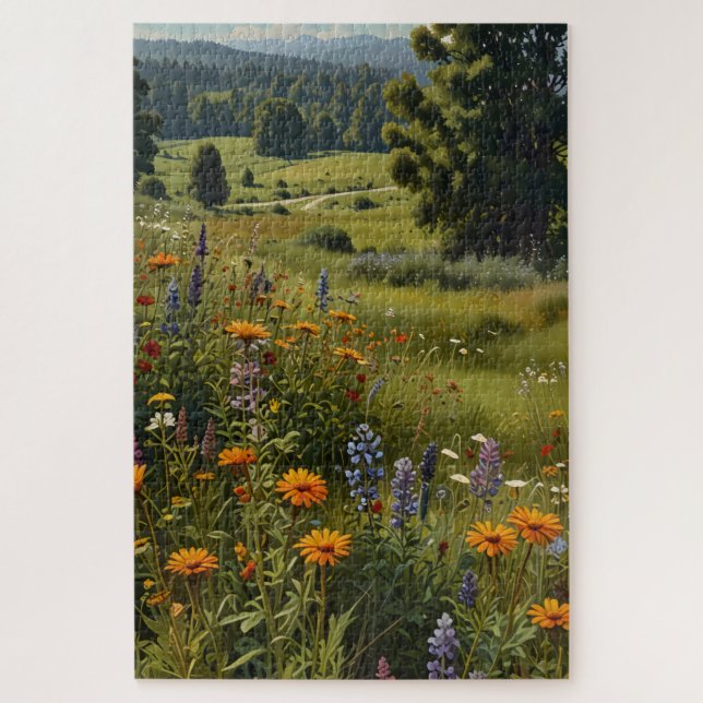 Jigsaw-Puzzle einer Wiese von Wildblumen (Vertikal)