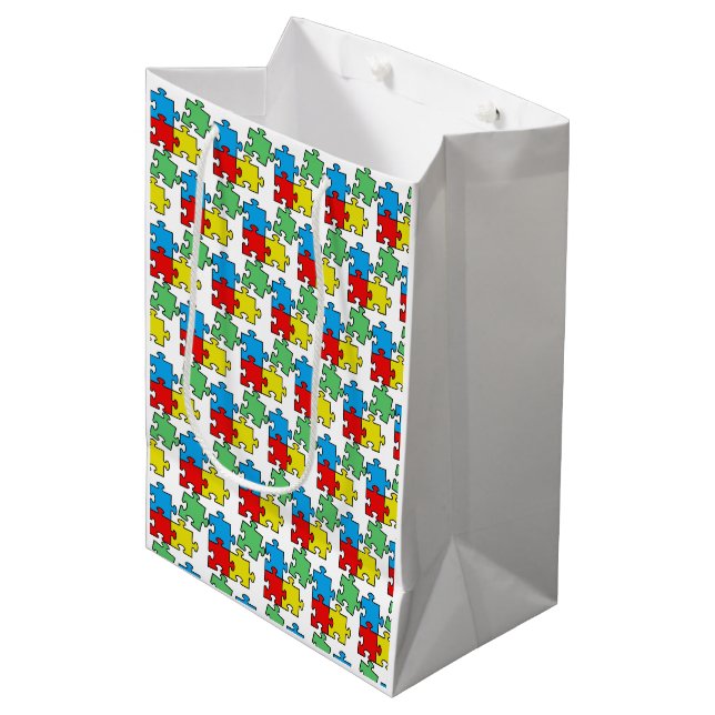 Jigsaw Puzzle Pieces Design Mittlere Geschenktüte (Vorderseite Schrägansicht)