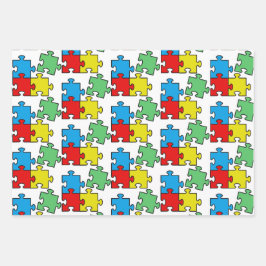 Jigsaw Puzzle Pieces Design Wrapping Paper Sheets Geschenkpapier Set
