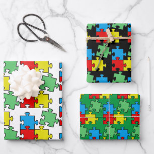 Jigsaw Puzzle Pieces Design Wrapping Paper Sheets Geschenkpapier Set