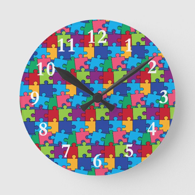 Jigsaw Puzzle Pieces Wall Clock Runde Wanduhr (Vorderseite)