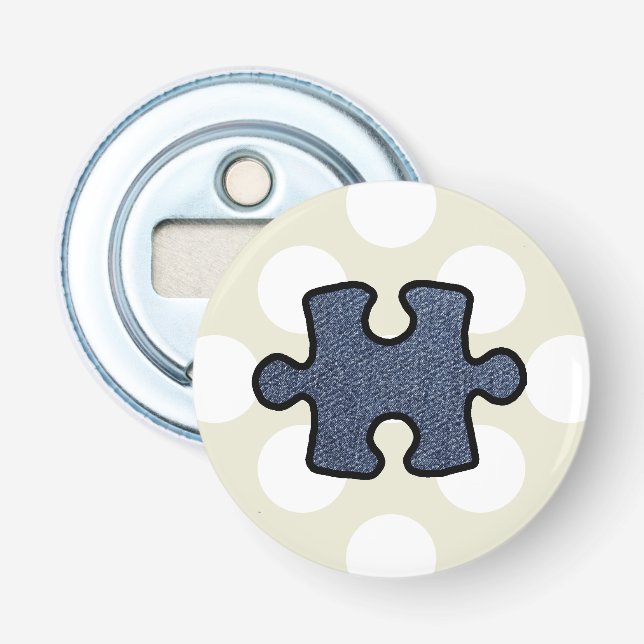 Jigsaw Puzzle, Puzzle Piece, Blue Denim, Jeans Flaschenöffner (Vorderseite)