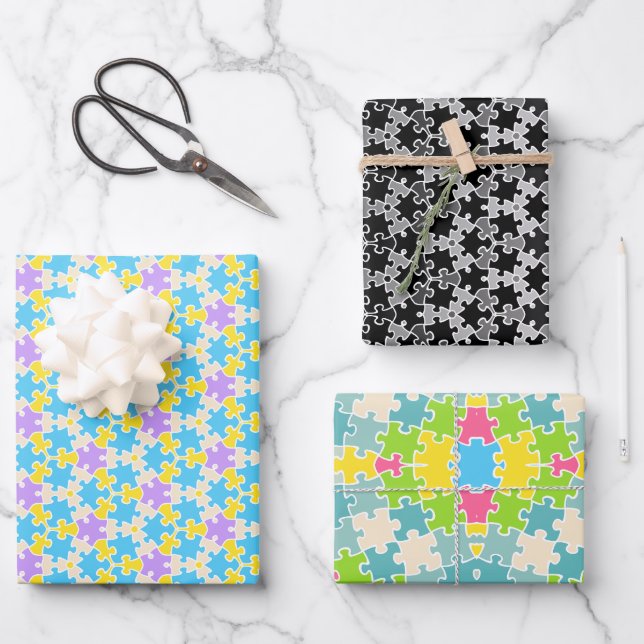 Jigsaw Puzzle Wrapping Paper Set 3 Geschenkpapier Set (Vorderseite)