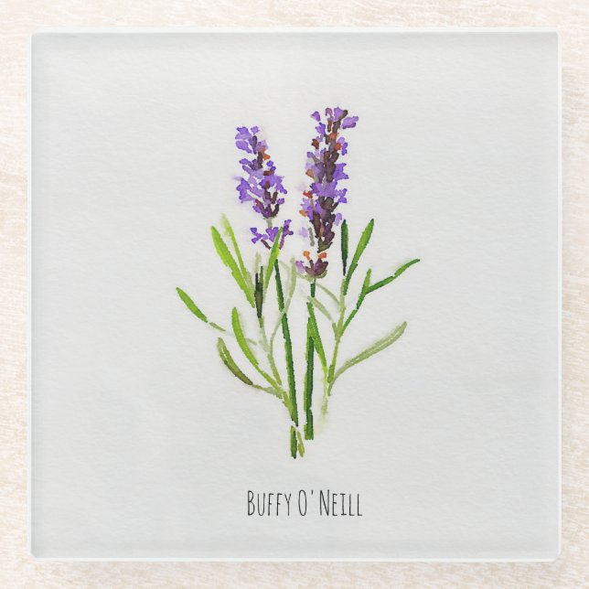 Jilly's Botanical Lavender Watercolor Glasuntersetzer (Vorderseite)