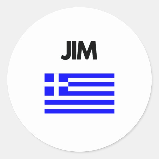 Jim Griechischer Name mit griechischem Flaggendesi Runder Aufkleber (Vorderseite)
