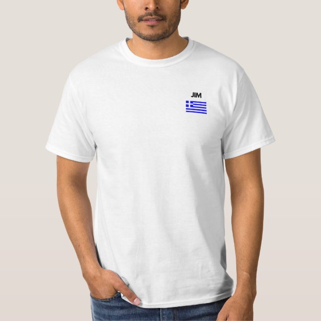 Jim Griechischer Name mit griechischer Flagge T-Shirt (Vorderseite)