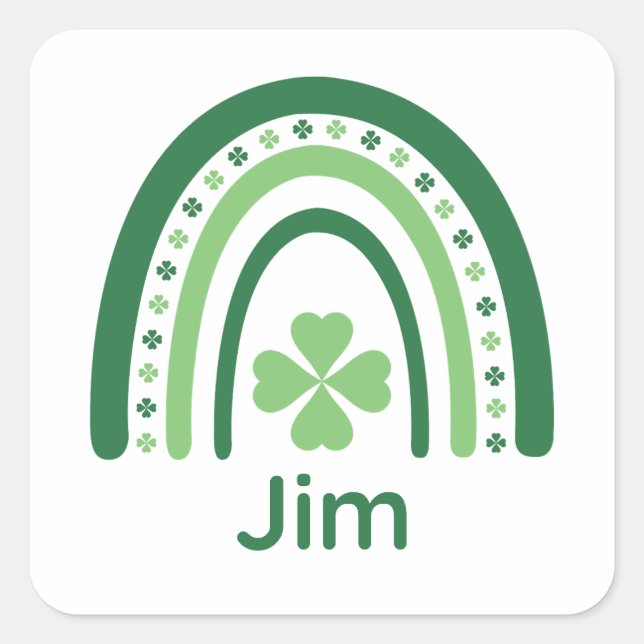Jim Name Clover Boho Rainbow Quadratischer Aufkleber (Vorderseite)