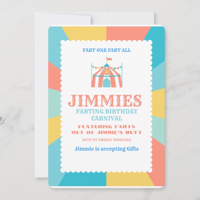 Jimmies Farting Birthday Carnival Einladung (Vorderseite)