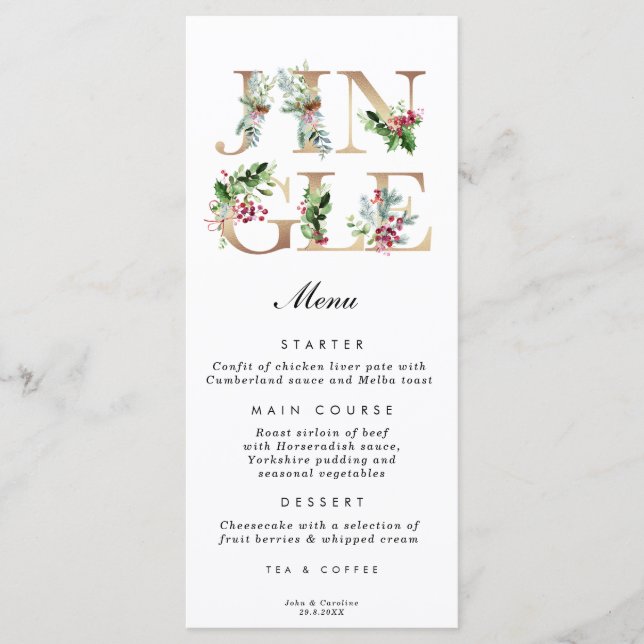 jingl Noël cartes de menu mariage (Devant)