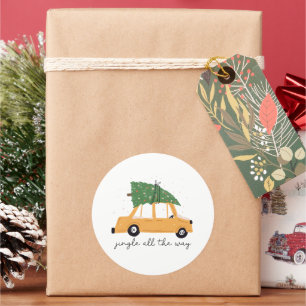 Jingle All The Way Car und Weihnachtsbaumurlaub Runder Aufkleber