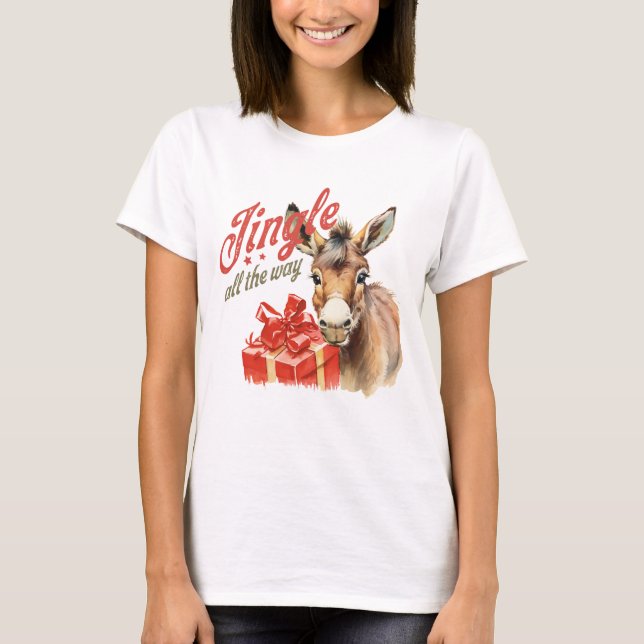 Jingle All the way Christmas Farm Donkey T-Shirt (Vorderseite)