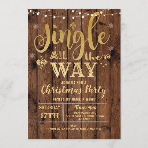 Jingle All The way Christmas Party Holidays Gold Einladung