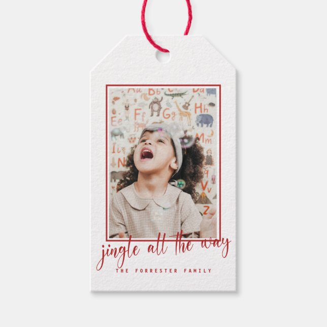 Jingle All The Way Red Script Photo Holiday  Geschenkanhänger (Vorderseite)