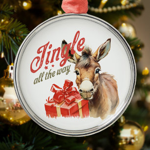 Jingle All the Way Weihnachtsbauernhof Esel Ornament Aus Metall