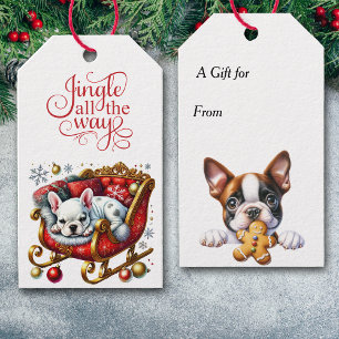 Jingle All Way French Bulldog Santa Sleigh Geschenkanhänger
