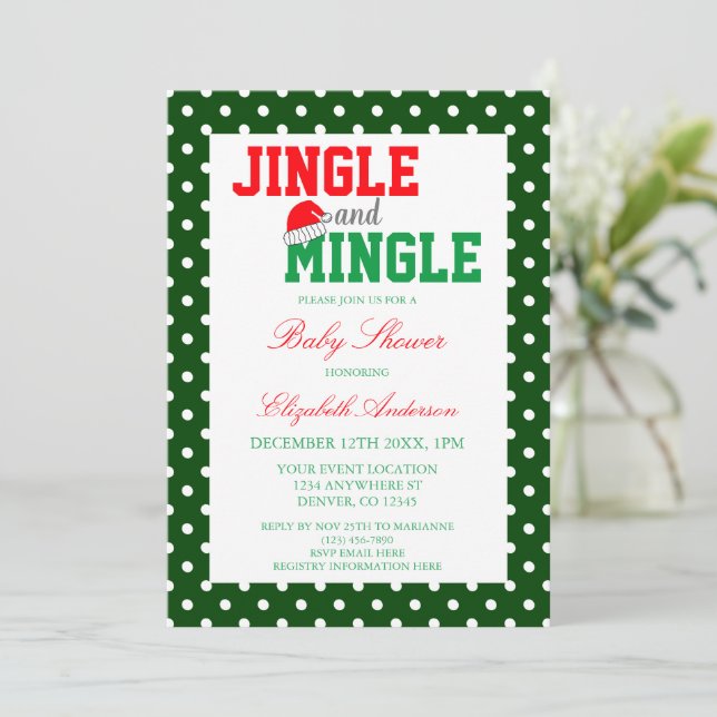 Jingle and Mingle Christmas Baby Shower Einladung (Stehend Vorderseite)