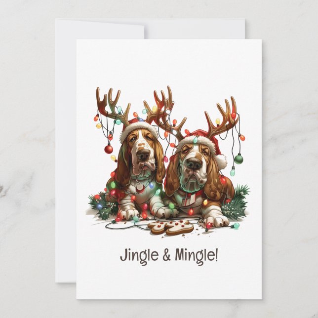 Jingle and Mingle Christmas Basset Hunde Hunde Einladung (Vorderseite)