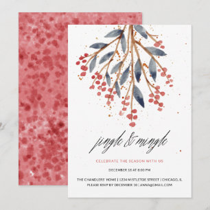 Jingle and Mingle Christmas Greenerity and Red Ber Einladung