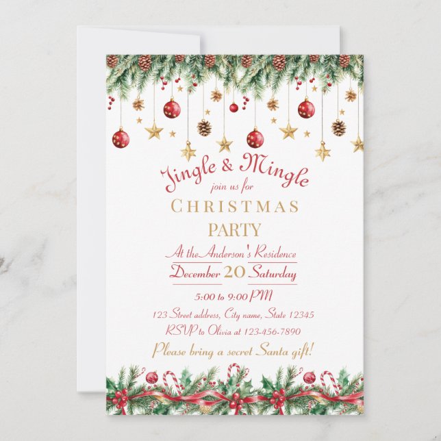 Jingle and Mingle Christmas Party Invitation (Devant)