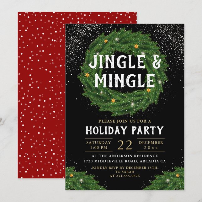 Jingle and Mingle Christmas Wreath Holiday Party Einladung (Vorne/Hinten)