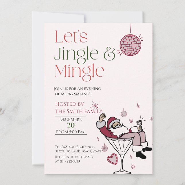 Jingle and Mingle, Santa Cocktail Party Einladung (Vorderseite)