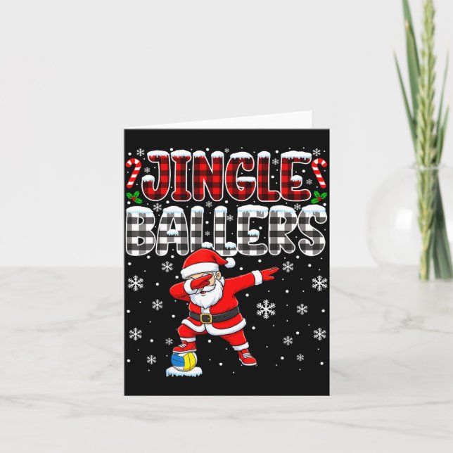 Jingle Ballers Plaid Santa Dabbing Volleyball Chri Karte (Vorderseite)