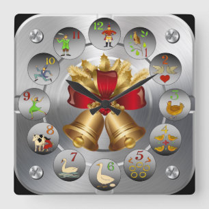 Jingle Balls ~ Die 12 Tage von Weihnachten ~ Quadratische Wanduhr