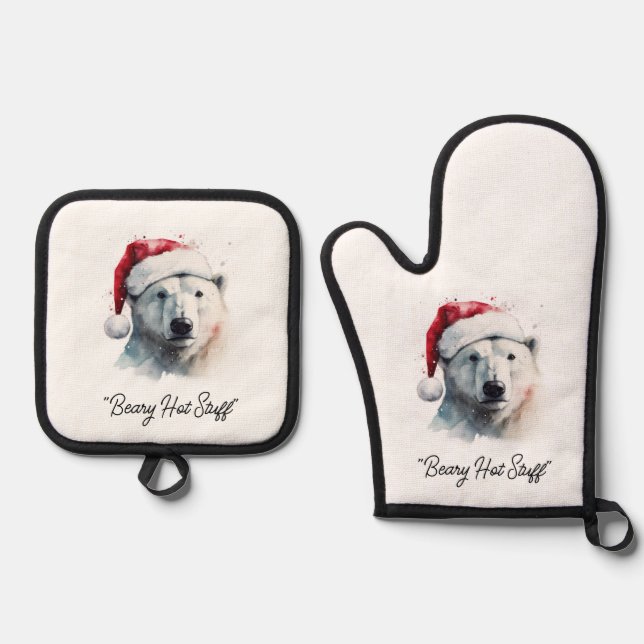 Jingle Bear Joy, custom Ofenhandschuh & Topflappen-Set (Vorderseite)