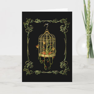 Jingle Bell Pflanze in einem Vogelkäfig Jugendstil Karte