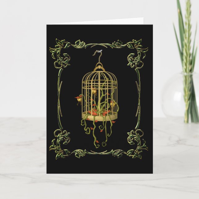 Jingle Bell Pflanze in einem Vogelkäfig Jugendstil Karte (Vorderseite)