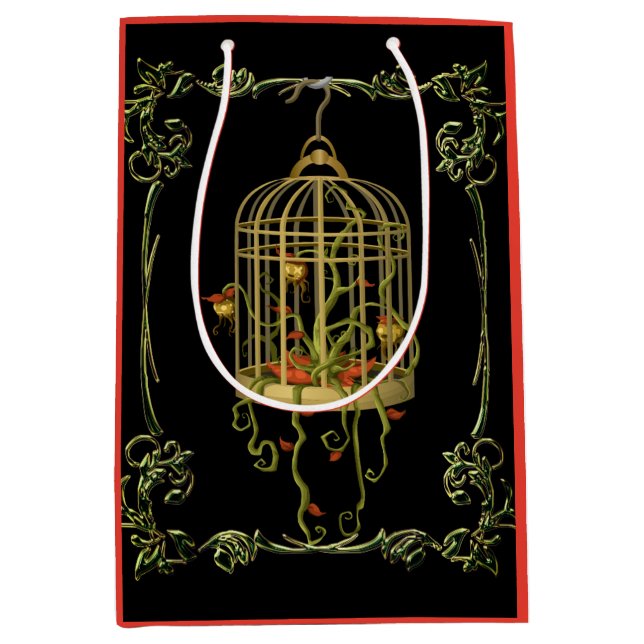 Jingle-Bell-Pflanze in einem Vogelkäfig-Jugendstil Mittlere Geschenktüte (Vorderseite)