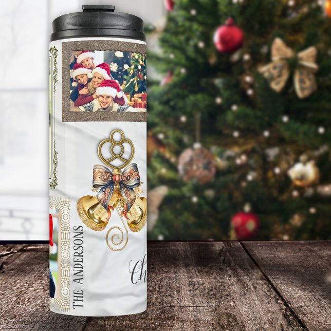 Jingle Bells 5 Foto Collage Gold White Eclectic Thermosbecher (Von Creator hochgeladen)