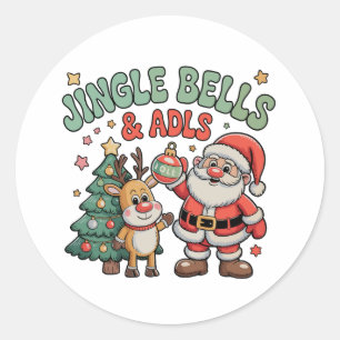Jingle Bells and ADL's Christmas Rentier Santa OT Runder Aufkleber
