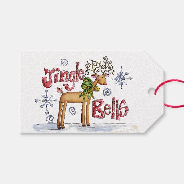 Jingle Bells Christmas Dee and Snowflakes Geschenkanhänger (Vorderseite (Horizontal))