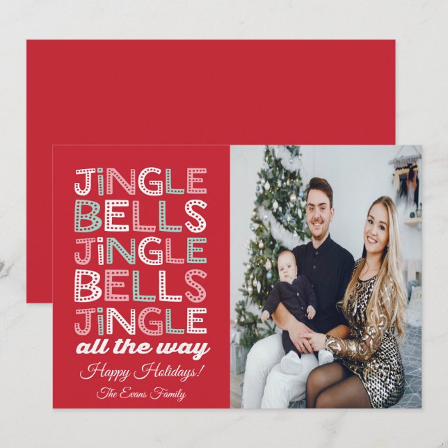 Jingle Bells Christmas Foto Grußkarte Einladung (Vorne/Hinten)