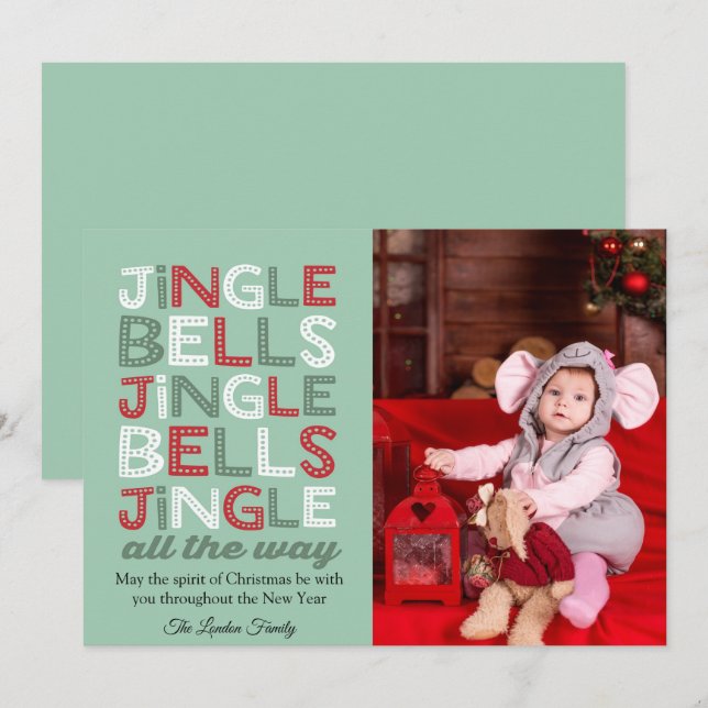 Jingle Bells Christmas Foto Grußkarte Einladung (Vorne/Hinten)