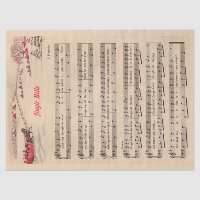 Jingle Bells Christmas Holiday Carol Sheet Music Seidenpapier (Vorderseite)