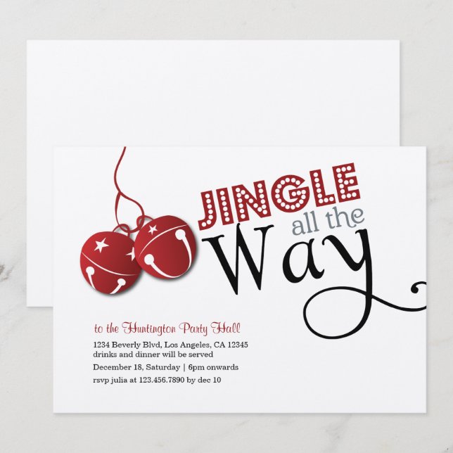 Jingle Bells Christmas Holiday Einladungskarte (Vorne/Hinten)