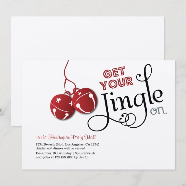 Jingle Bells Christmas Holiday Einladungskarte (Vorne/Hinten)