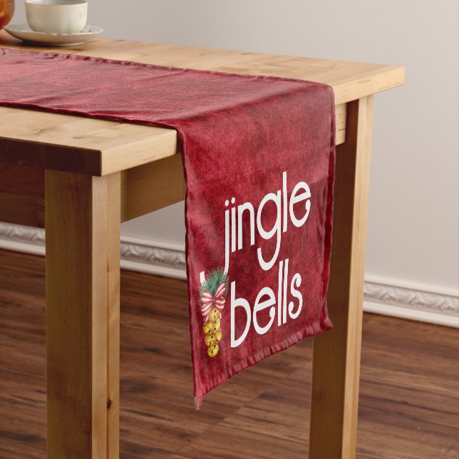 Jingle Bells Imitate Red Velvet Textur Weihnachten Kurzer Tischläufer (Beispiel)