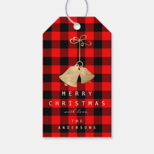 Jingle Bells on Gold Kariert Red Black Merry to Geschenkanhänger