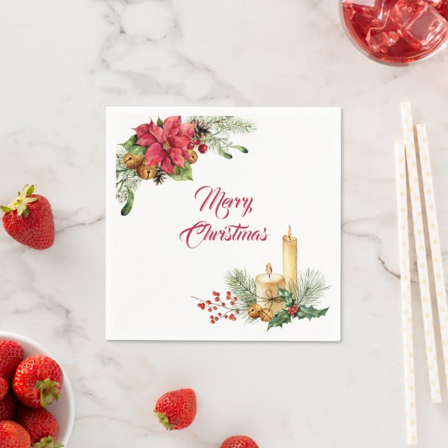 Jingle Bells, Poinsettia und Candles Christmas Serviette (Beispiel)