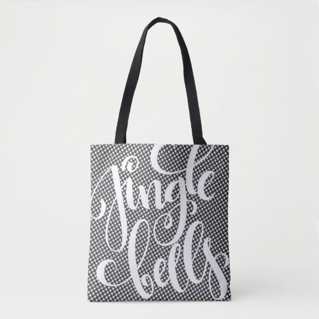Jingle Bells Schwarz-weiß Buffalo Kariert Tartan X Tasche (Vorderseite)