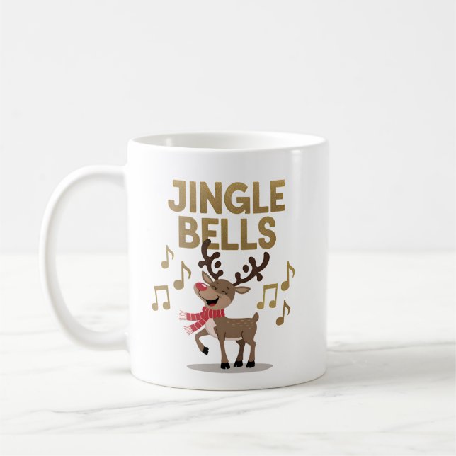 Jingle Bells, Singing Rentier Design Tasse (Links)