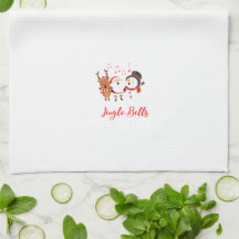 Jingle Bells with Santa, Snowman and Rentier on a 