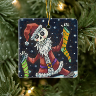 JINGLE BONES SANTA, URLAUB SKELETON & STRUMPFS KERAMIKORNAMENT