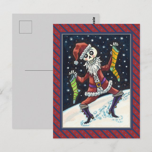 JINGLE BONES SANTA, URLAUB SKELETON & STRUMPFS POSTKARTE (Vorne/Hinten)