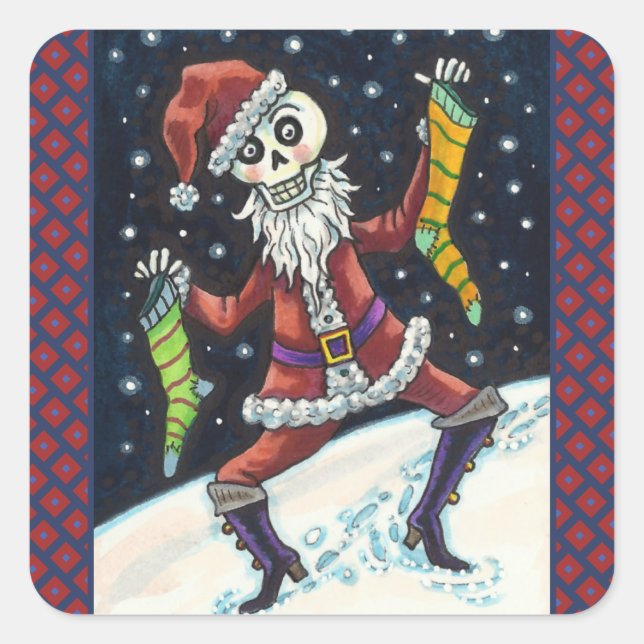 JINGLE BONES SANTA, URLAUB SKELETON & STRUMPFS QUADRATISCHER AUFKLEBER (Vorderseite)
