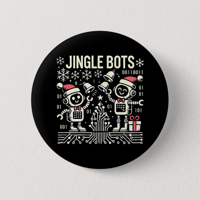 Jingle Bots Festive Holiday Roboter mit Weihnachts Button (Vorderseite)