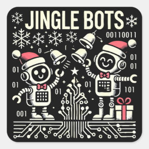 Jingle Bots Festive Holiday Roboter mit Weihnachts Quadratischer Aufkleber